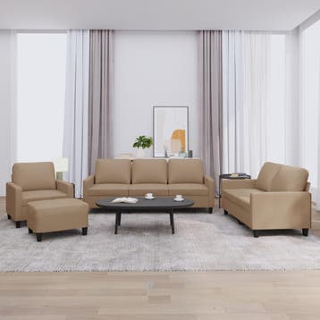 vidaXL 4-delige Loungeset met kussens kunstleer cappuccino, Verzenden, Nieuw, Leer, Minder dan 150 cm