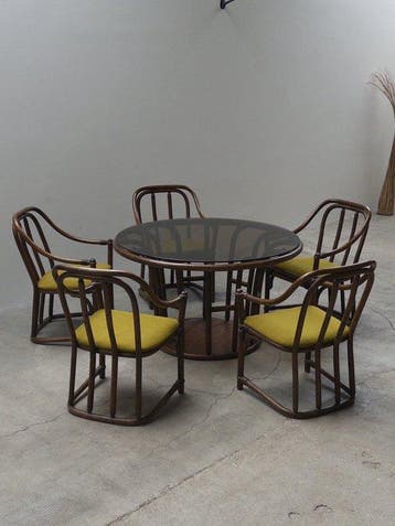 Im Stil von Franco Albini - Eettafel - Bamboe, Textiel, Glas