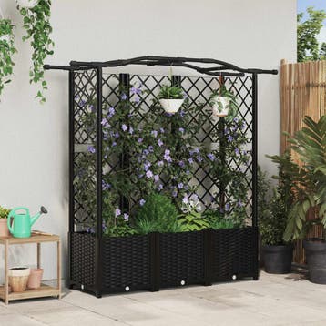 vidaXL Verhoogd Bed met Trellis en Dak Zwart 163 x 40 x 138, Verzenden, Nieuw, Minder dan 60 cm, 60 cm of meer