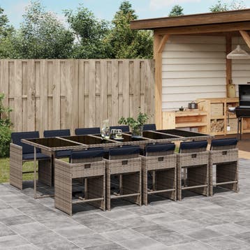vidaXL 11-delige tuinset met kussens, grijs polyrotan, Verzenden, Nieuw, Meer dan 8 zitplaatsen, Tuinset