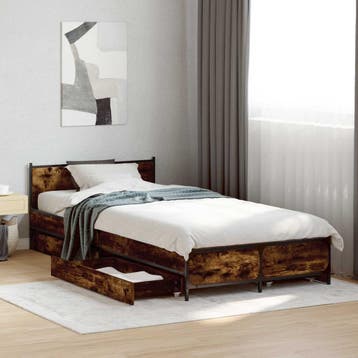 vidaXL Bedframe met Hoofdeinde Gerookt eiken 80 x 200 cm, Eenpersoons, Bruin, Verzenden, Nieuw