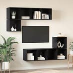vidaXL Tv-meubelset Wandgemonteerd 4 pcs Zwart Eiken Bewerkt, Huis en Inrichting, Kasten | Televisiemeubels, Minder dan 50 cm