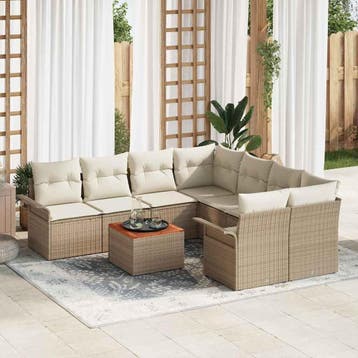 vidaXL Tuinbankenset 9 st 8-Aantal zitplaatsen Beige en, Verzenden, Nieuw, Rotan, Meer dan 8 zitplaatsen