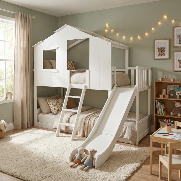 Stapelbed met glijbaan | Wit Grenen/MDF | OP=OP, Kinderen en Baby's, Kinderkamer | Bedden, 100 cm of meer, 180 cm of meer, Hoogslaper of Stapelbed