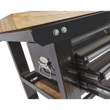 Werkbank zwart 200 cm met hardhouten blad + gereedschapskist, Doe-het-zelf en Verbouw, Werkbanken, Ophalen of Verzenden, Nieuw