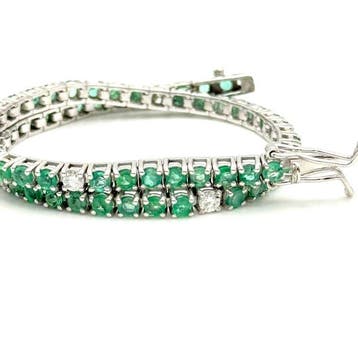 Tennis armband - 18 karaat Witgoud - 4.22ct. tw. Smaragd -