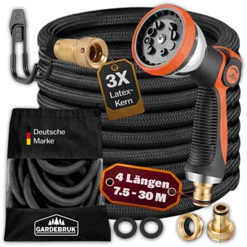 Tuinslang Flexibel 7,5m Latex Kern Massief Messing Zwart, Verzenden, Nieuw