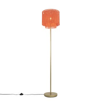 Oosterse vloerlamp goud roze kap met franjes - Franxa, Verzenden, Nieuw, Oosters