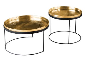 Set van 2 ronde salontafels ELEMENTS 60cm goud zwart metalen, Ophalen of Verzenden, Nieuw