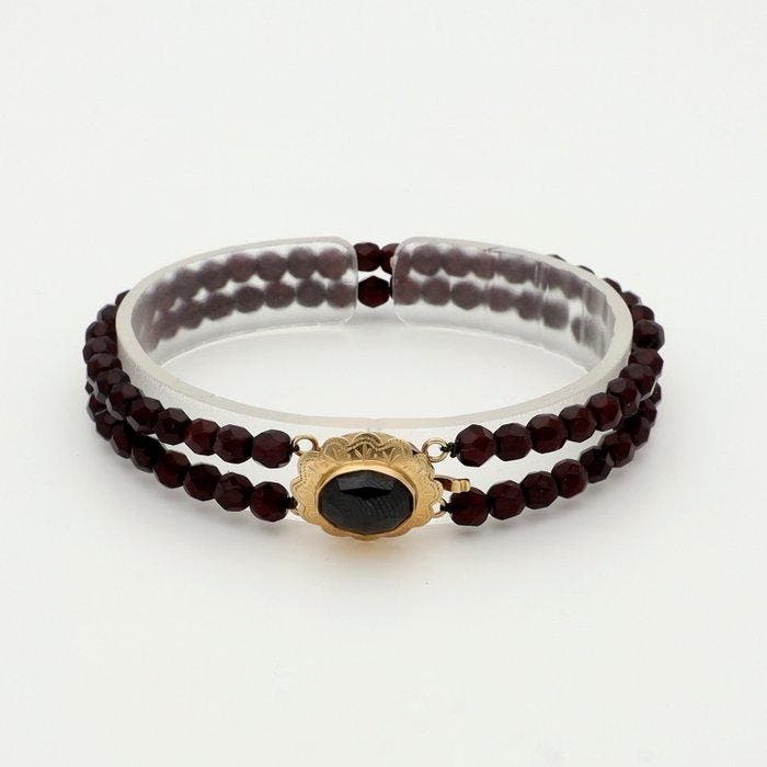 Armband - 14 karaat Geel goud, C.&A. Lessener - Granaat, Sieraden, Tassen en Uiterlijk, Armbanden