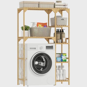 Bamboe Wasmachine & Toilet Rek - Verstelbare Planken - Natuu, Verzenden, Nieuw