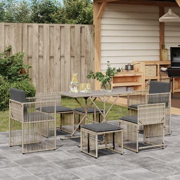 vidaXL 7-delige Tuinset met kussens poly rattan grijs, Verzenden, Nieuw, Tuinset