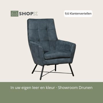 Leren fauteuil Proud - Kenia Denim (blauw), Nieuw, Ophalen of Verzenden, 75 tot 100 cm, Industrieel, Modern