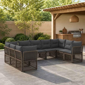 vidaXL Tuinbankenset 9 st Grijs poly rattan, Verzenden, Nieuw, Meer dan 8 zitplaatsen