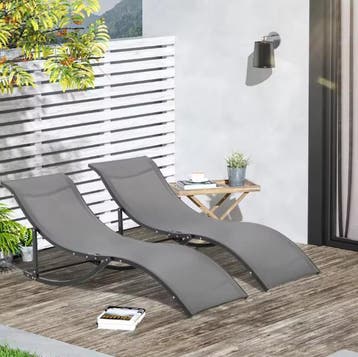 Set van 2 Grijze Tuinligstoelen - Ergonomisch S Frame, Verzenden, Nieuw
