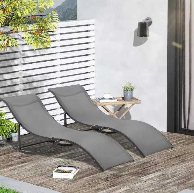 Set van 2 Grijze Tuinligstoelen - Ergonomisch S Frame, Tuin en Terras, Tuinstoelen, Nieuw, Verzenden