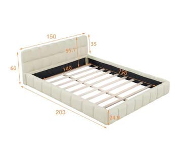 Gestoffeerd tweepersoonsbed met hoofdbord en lattenbodem, Verzenden, Nieuw