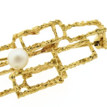 Gouden broche met parel, Sieraden, Tassen en Uiterlijk, Broches, Gebruikt, Ophalen of Verzenden, Met edelsteen, Goud