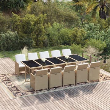 vidaXL 11-delige Tuinset met kussens poly rattan beige, Verzenden, Nieuw, Tuinset
