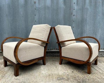 walnut veneered - Fully restored - 1930s - Fauteuil (2) -, Antiek en Kunst, Antiek | Meubels | Stoelen en Banken