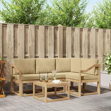 vidaXL Buiten bankenset 5 st 4-zits Wit en Beige, Verzenden, Nieuw
