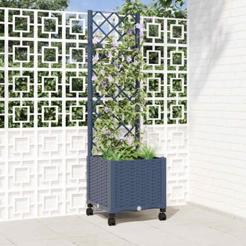 vidaXL Tuinplantbak met schutting en wielen Blauw Grijs PP, Verzenden, Nieuw, Minder dan 60 cm, 60 cm of meer