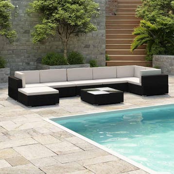 vidaXL 8-delige Loungeset met kussens poly rattan zwart, Verzenden, Nieuw, 8 zitplaatsen, Loungeset