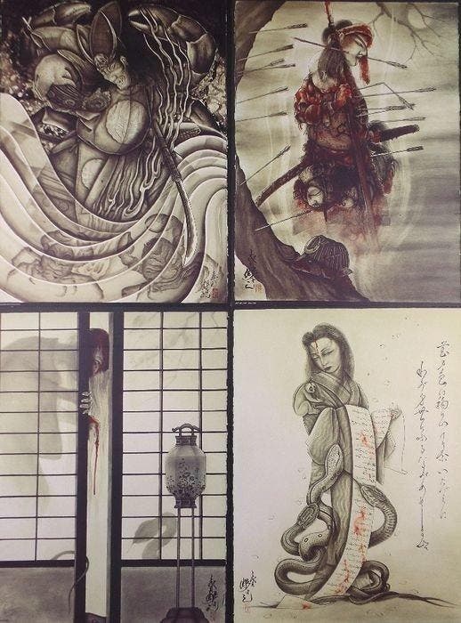 Horiyoshi 3/lll - 4 posters by worldfamous Japanese, Antiek en Kunst, Kunst | Tekeningen en Foto's