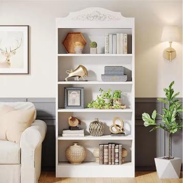 Boekenkast Wit – Hoge Kast met 5 Open Niveaus en Planken, Huis en Inrichting, Kasten | Boekenkasten, Verzenden, Nieuw