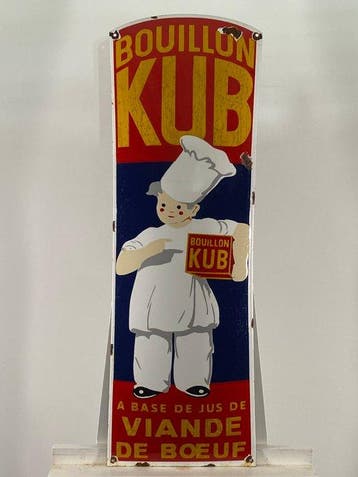 Bouillon Kub - Emaille bord - 90x30cm - Gemaakt van een, Antiek en Kunst