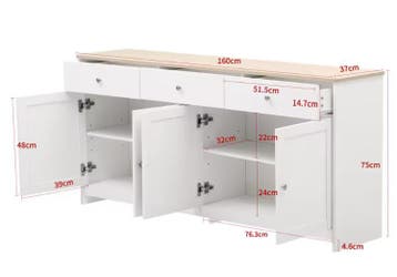 Buffetkast met 4 Deuren en 3 Lades – Houten Dressoir 160 cm, Huis en Inrichting, Kasten | Ladekasten, Verzenden, Nieuw