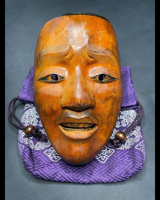 Noh masker - Natuurlijke houtnerfafwerking - Heida () –, Antiek en Kunst, Antiek | Overige Antiek