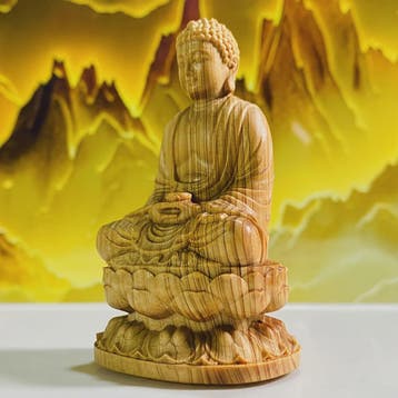 Handgesneden Houten Amitabha Boeddha Standbeeld - Decoratiev, Huis en Inrichting, Woonaccessoires | Boeddhabeelden, Verzenden