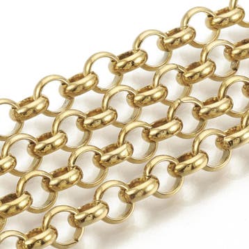 50 cm RVS 304 jasseron ketting 6 x 2 mm – goudkleur (18K.., Ophalen of Verzenden, Nieuw, Kraal