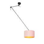 Hanglamp zwart met velours kap oud roze met goud 35 cm -, Huis en Inrichting, Lampen | Hanglampen, Verzenden, Nieuw, Stof, Classic-antique