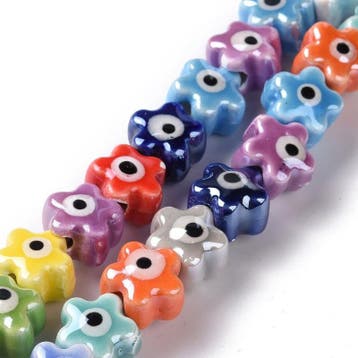 5 x Keramiek kralen – bloemvorm met evil eye – mix kleur, Ophalen of Verzenden, Nieuw, Kraal