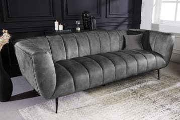 Retro 3-zitsbank NOBLESSE 225cm grijs fluweel 3-zits met, Ophalen of Verzenden, Nieuw