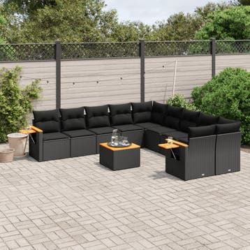 vidaXL Patio Sofa Set 10-zits Black, Verzenden, Nieuw