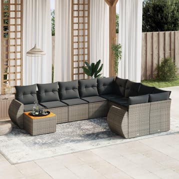 vidaXL 10-delige Loungeset met kussens poly rattan grijs, Verzenden, Nieuw, Loungeset