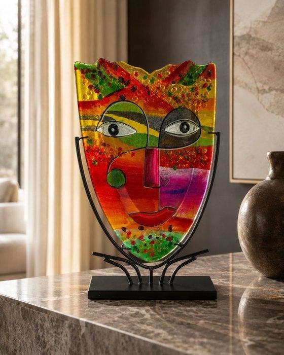 Vaas - Sculpturale glazen designvaas / maskerobject –, Antiek en Kunst, Kunst | Designobjecten