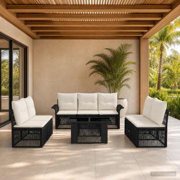 vidaXL Tuinbankenset 8 st Zwart en Cream Wit poly rattan, Huis en Inrichting, Verzenden, Nieuw