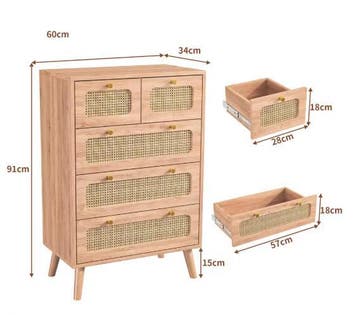 Rotan Ladekast 60 cm – Houten Dressoir met 5 Ruime Lades, Verzenden, Nieuw