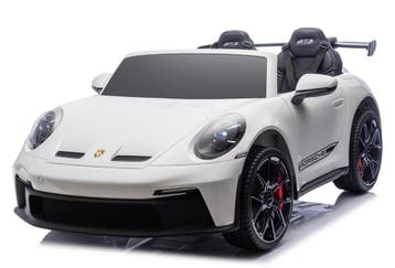Kinderauto PORSCHE GT3 wit,2 zitter, leder, eva, FM, BT, Ophalen of Verzenden, Nieuw