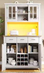 Hoge Keukenkast met LED – Buffetkast met Wijnrek &amp; Planken, Huis en Inrichting, Keuken | Keukenelementen, Verzenden, Nieuw