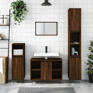 vidaXL Badkamerkast 30x30x100 cm bewerkt hout bruin, Huis en Inrichting, Verzenden, Nieuw