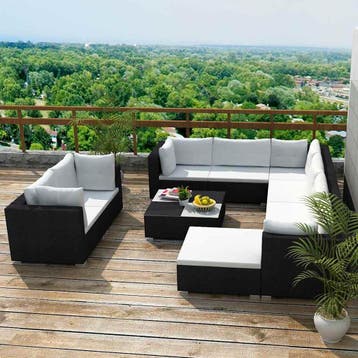 vidaXL 10-delige Loungeset met kussens poly rattan zwart, Verzenden, Nieuw, Meer dan 8 zitplaatsen, Loungeset