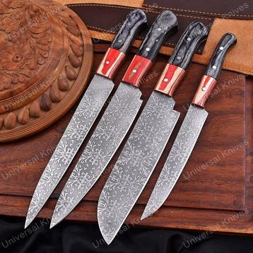 Keukenmes - Pakka wood , Handgemaakt gevouwen staal, met