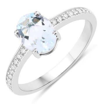 Ring - 14 karaat Witgoud - 0.96ct. tw. Aquamarijn - Diamant, Nieuw