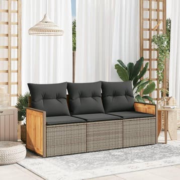 vidaXL 3-delige Loungeset met kussens poly rattan grijs, Verzenden, Nieuw, Loungeset