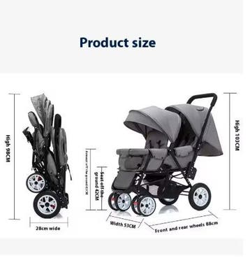 Dubbele Kinderwagen met Voor- en Achterzit, Kinderen en Baby's, Kinderwagens en Combinaties, Verzenden, Nieuw